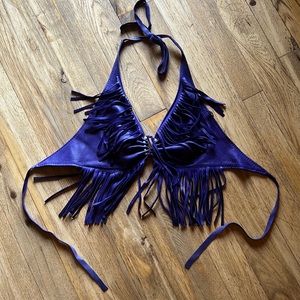 Purple genuine leather bra Indian costume biker hippie with fringe